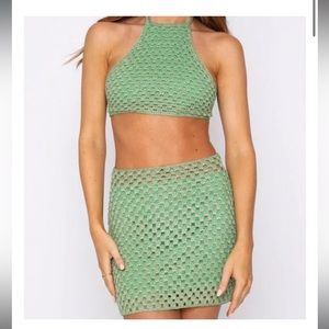 NWT white fox medium green crochet skirt halter set